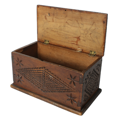 Handmade Wooden Box – Decorative Carvings with Geometric Patterns and Floral
