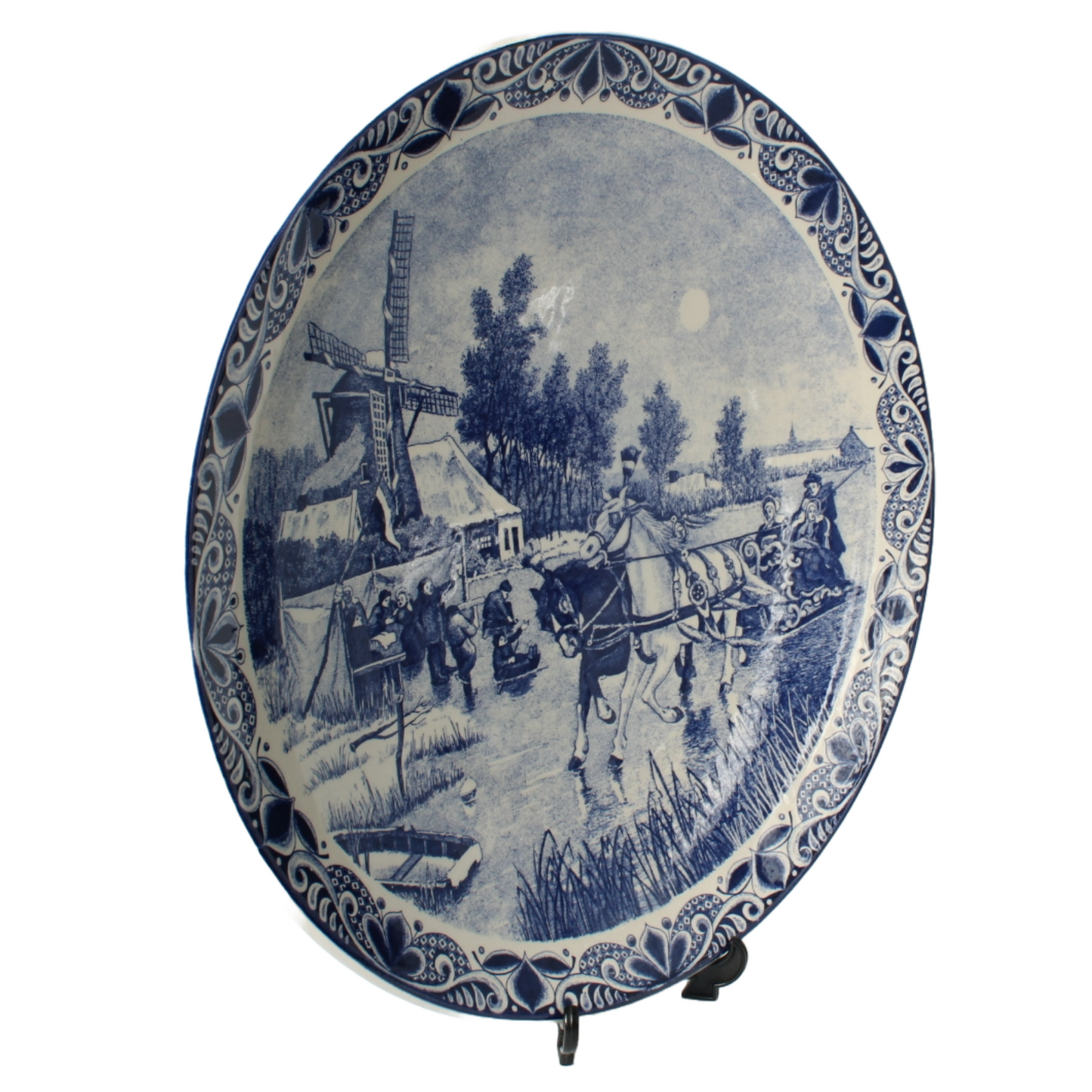 Authentic Chemkefa Delft Blue Hand-Painted Wall Plate, Dutch Winter Scene