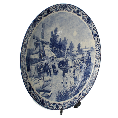 Authentic Chemkefa Delft Blue Hand-Painted Wall Plate, Dutch Winter Scene