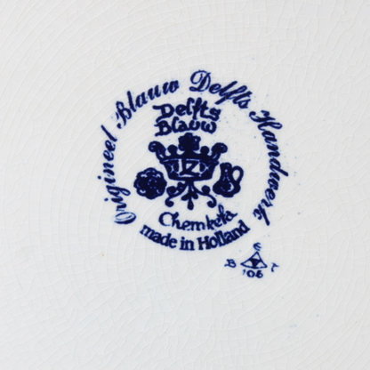 Vintage Delft Blue Ceramic Plate - Winter Landscape with Horse and Windmill 38cm