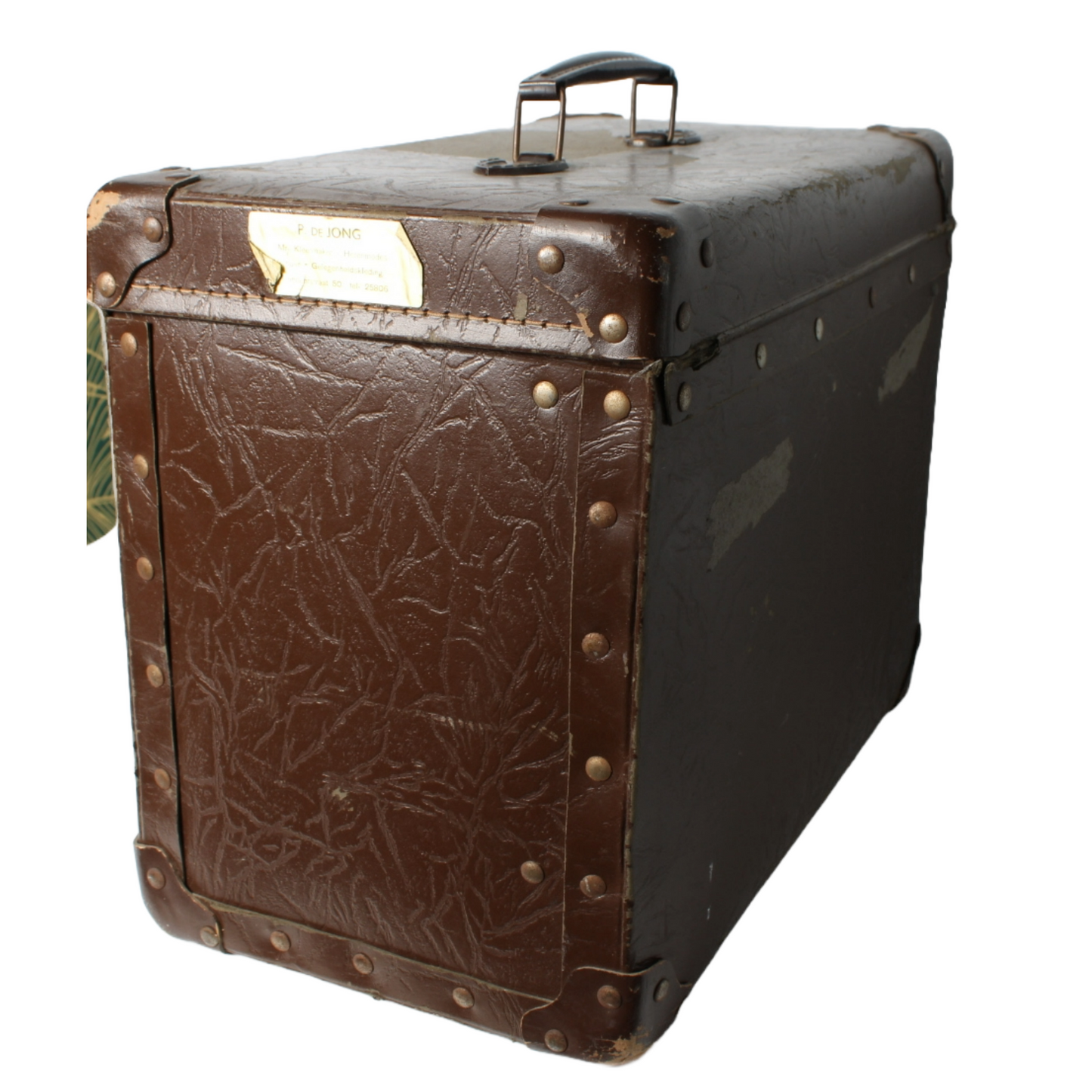 Vintage Brown Travel Suitcase | Faux Leather Finish | Metal Details | 1940-1960