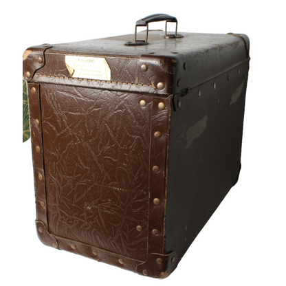 Vintage Brown Travel Suitcase | Faux Leather Finish | Metal Details | 1940-1960