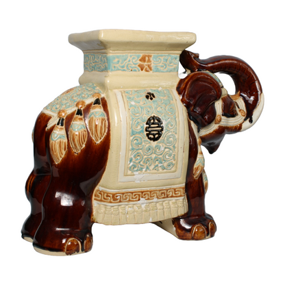 Unique Hand-Painted Ceramic XXL Elephant Plant Stand - Hollywood Regency Style