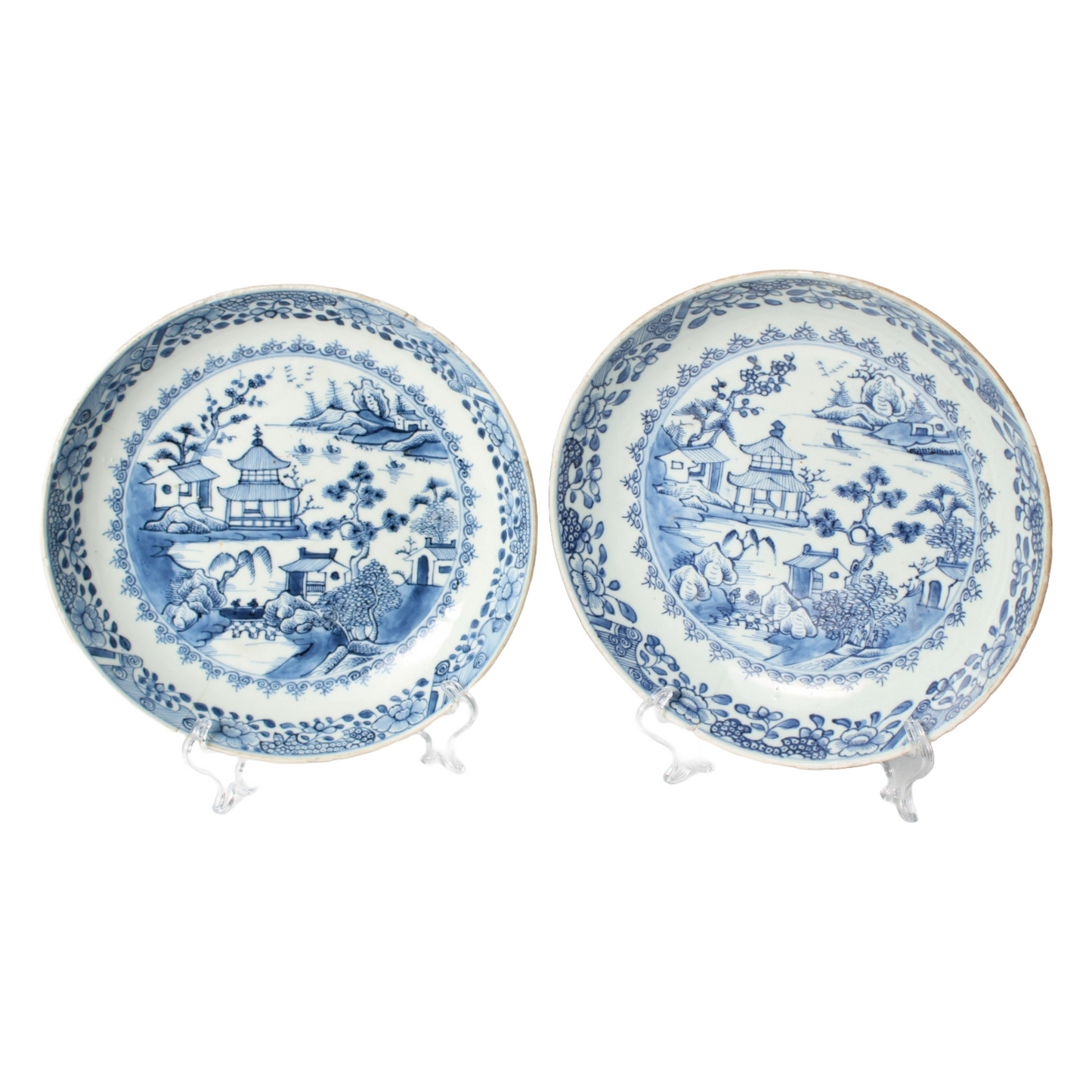 Rare Pair of Kangxi Blue and White Dishes (ca. 1700–1730) Qing Dynasty