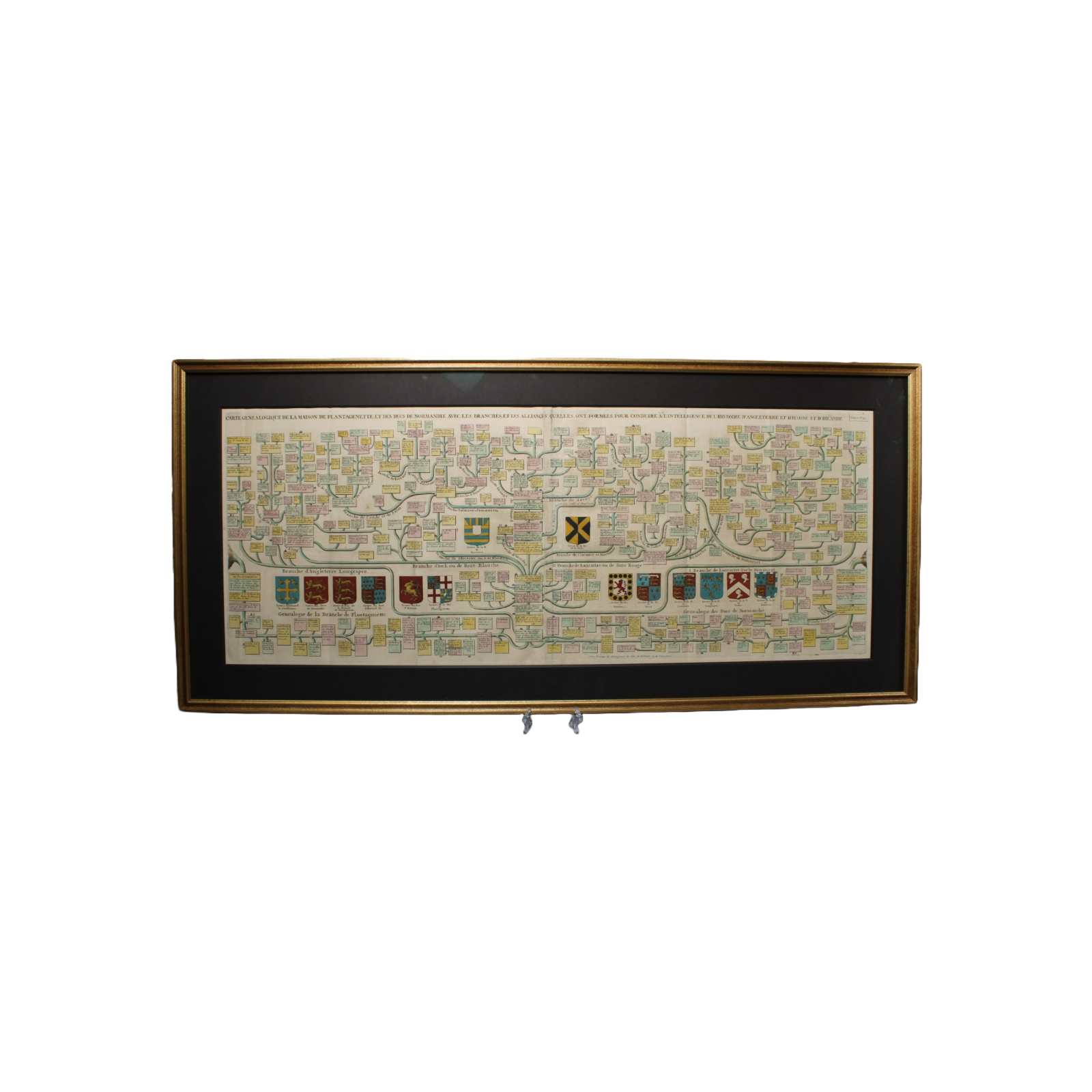 Unique 18th-Century Genealogical Map of the House of Plantagenet - Framed