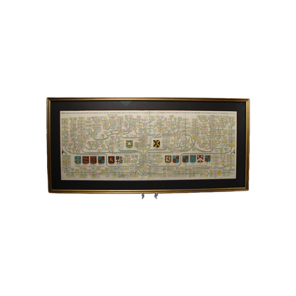 Unique 18th-Century Genealogical Map of the House of Plantagenet - Framed