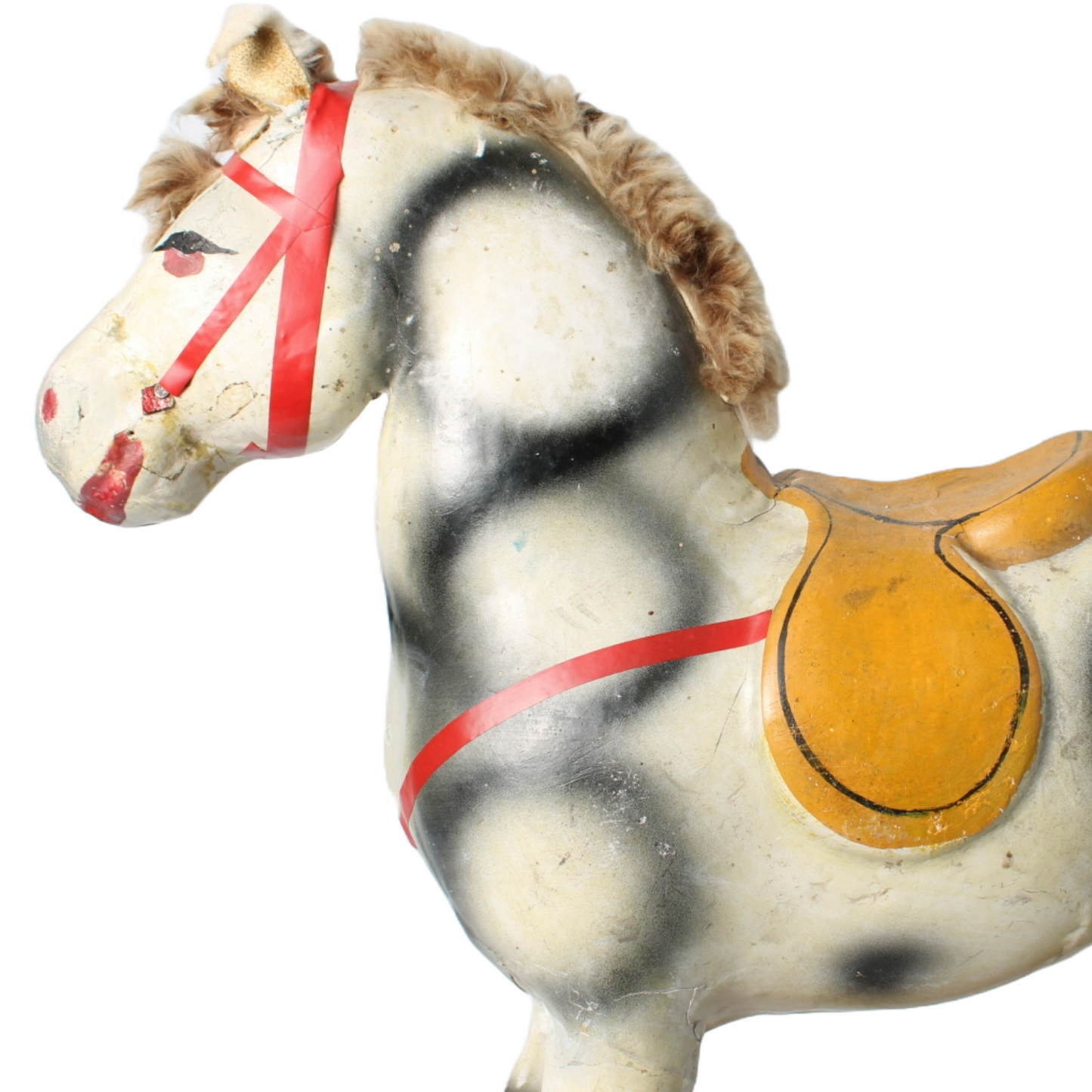 Antique Handcrafted Papier-Mâché Pull Horse on Wheels, French Toy, Circa 1900