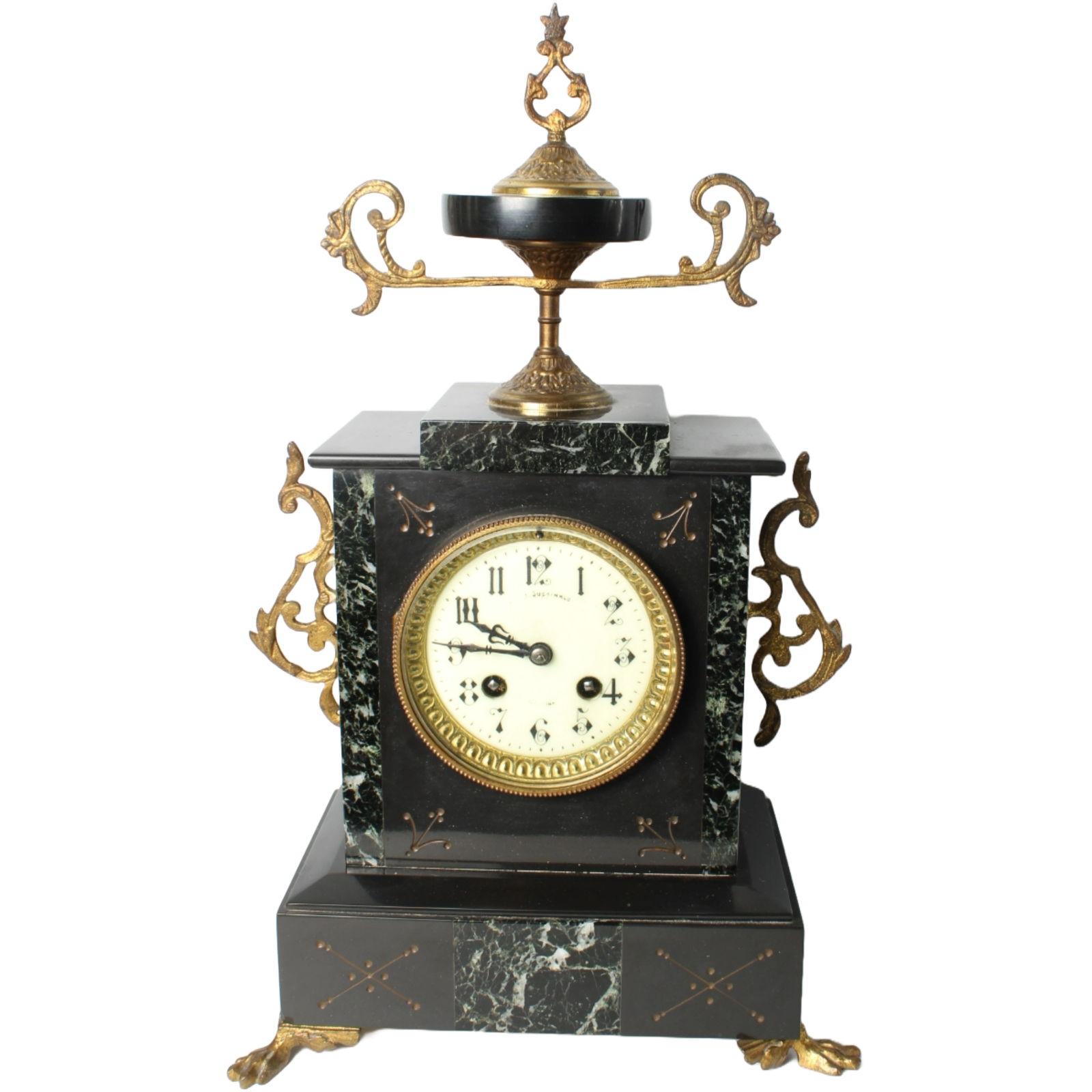 Exclusive Antique Mantel Clock Set with Candelabras by "Gussinklo Utrecht"
