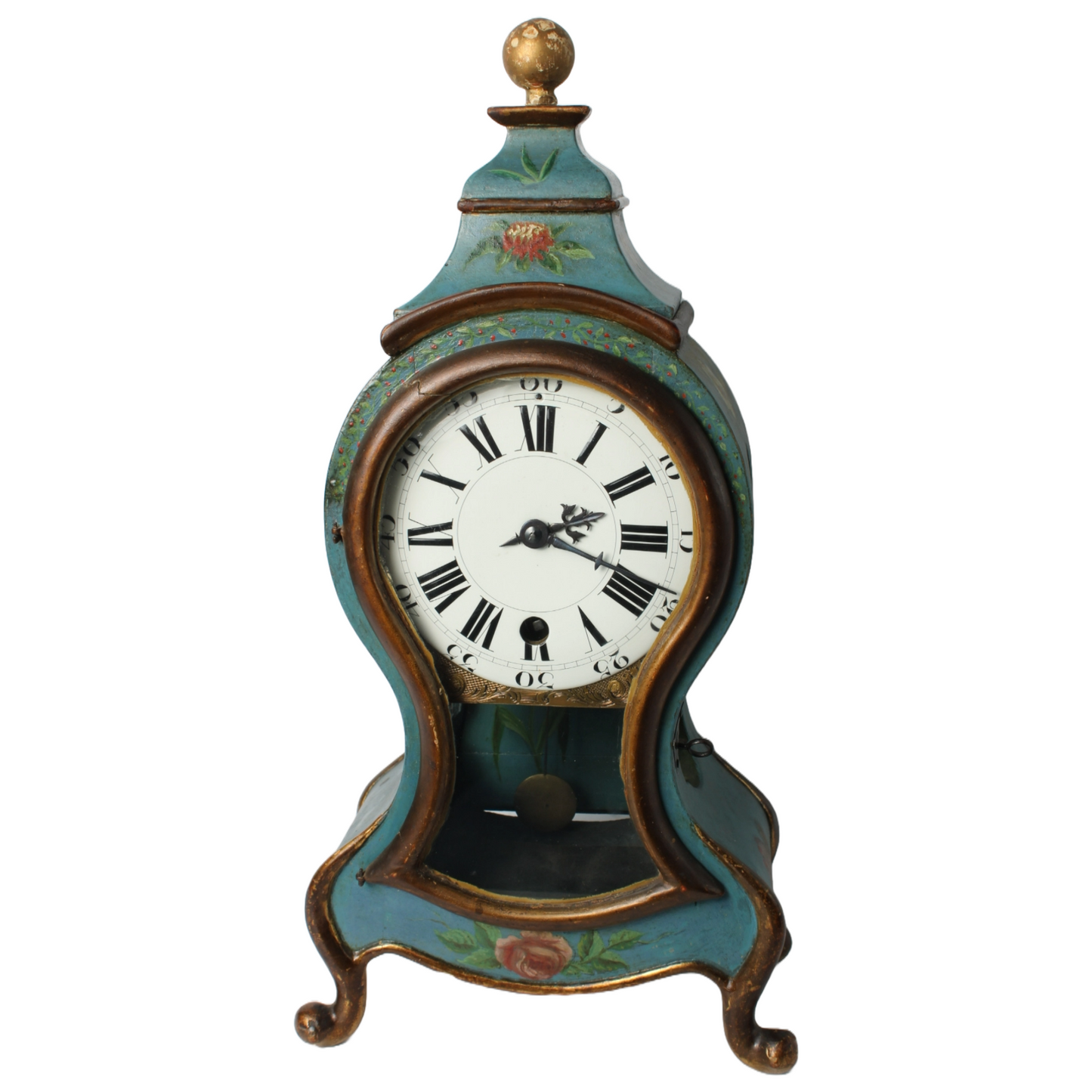 Antique Neuchâteloise Mantel Clock | Hand-Painted Wooden Timepiece ca. 1800 |