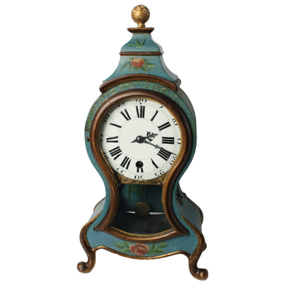 Antique Neuchâteloise Mantel Clock | Hand-Painted Wooden Timepiece ca. 1800 |