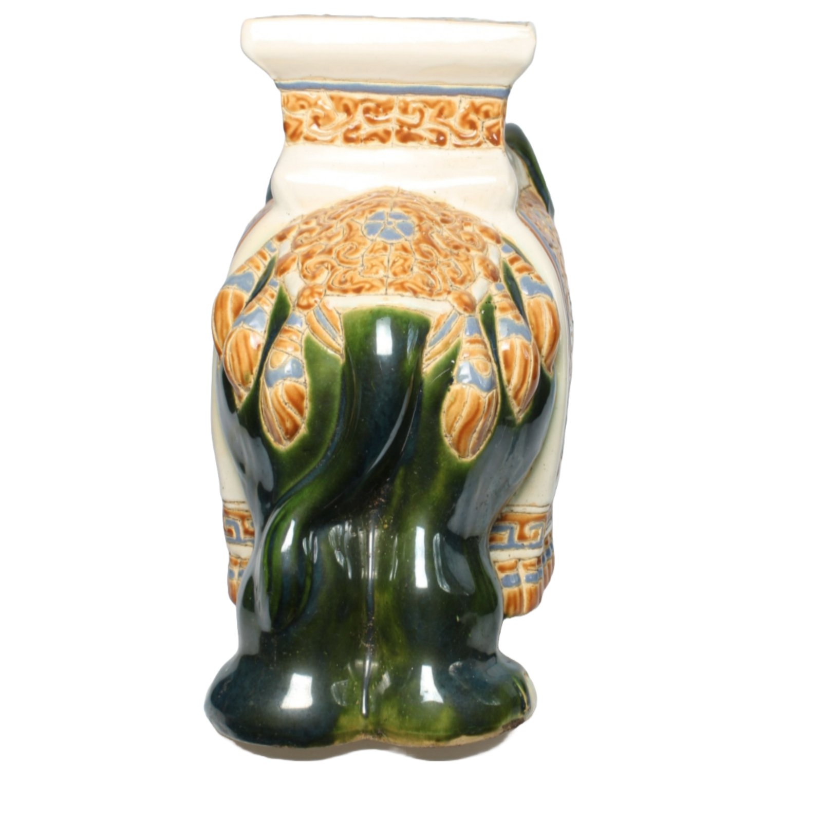Unique Hand-Painted Ceramic XXL Elephant Plant Stand - Hollywood Regency Style