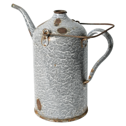 Vintage Enamel Petroleum Can 2 Liter, Gray Marbled Design, Early 20th Century