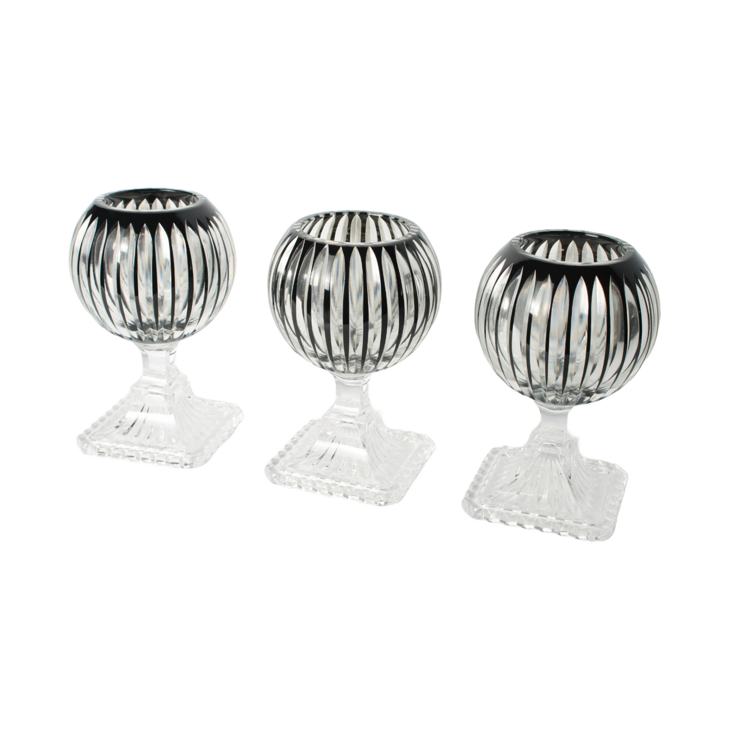 Bohemian Crystal Candle Lanterns, Set of 3, Czech Hand-Cut Glass