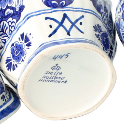 Hand-Painted Delft Blue Vase Set by Flora/Royal Goedewaagen, Mid-20th Century,