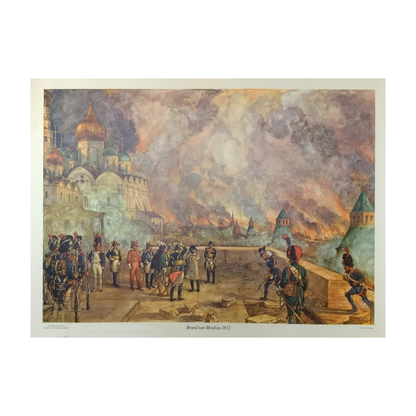 Antique School Chart "Fire of Moscow 1812" | J.H. Isings | Historical Decor |