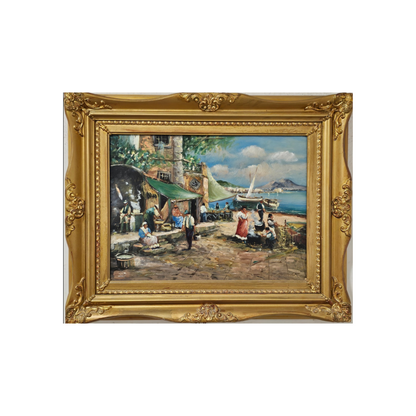 Original Italian Coastal Painting "Marina di Napoli" by Franco Sannino