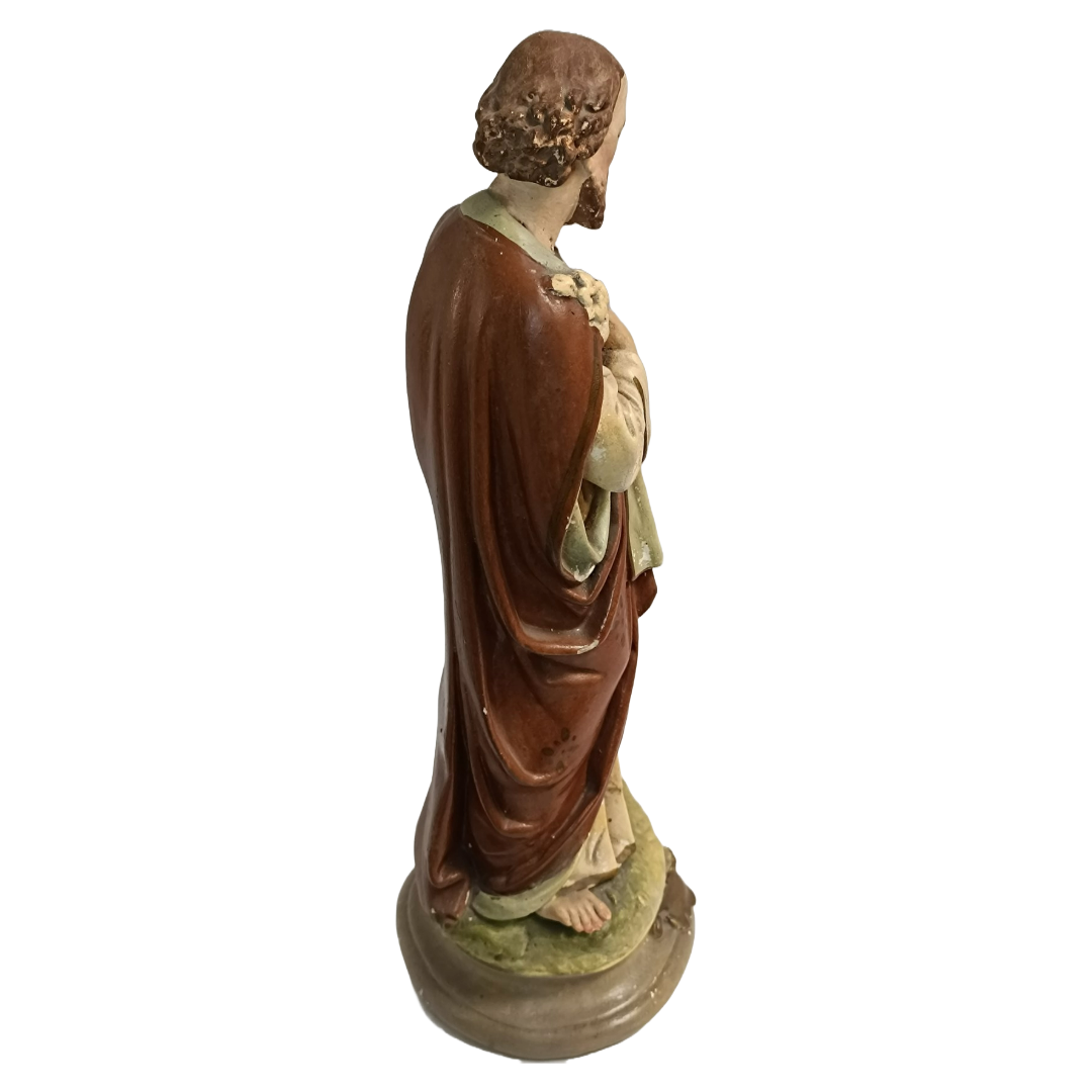 17" Tall Religious Antique Painted Plaster Statue/Sculpture of Jesus & St Joseph