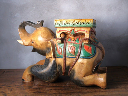 Unique Hand-Carved Elephant Plant Stand/Side Table - Symbol of Good Luck