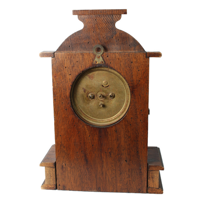Antique Wooden Mechanical Alarm Clock with Double Bell, Drawer and Pendulum