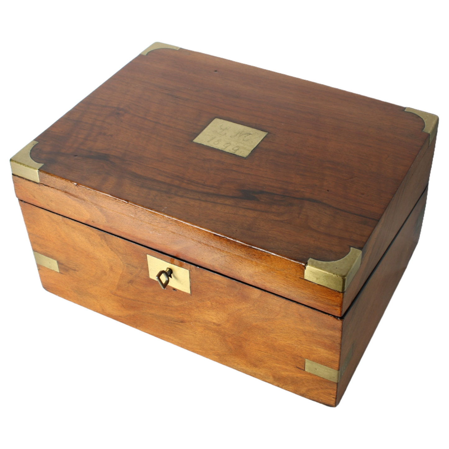 Antique Wooden Writing Box | Brass Details and Inscription | 1899 | Mahogany