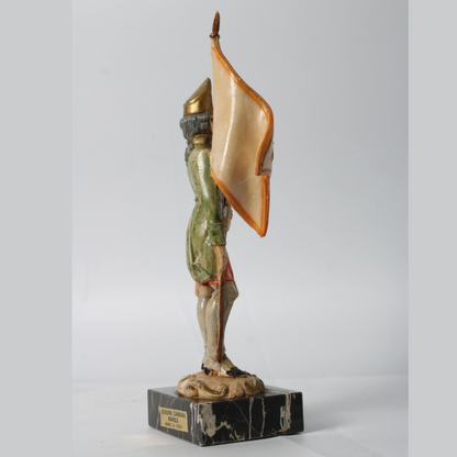 Hand-Painted Italian Soldier Figurine on Genuine Carrara Marble Base