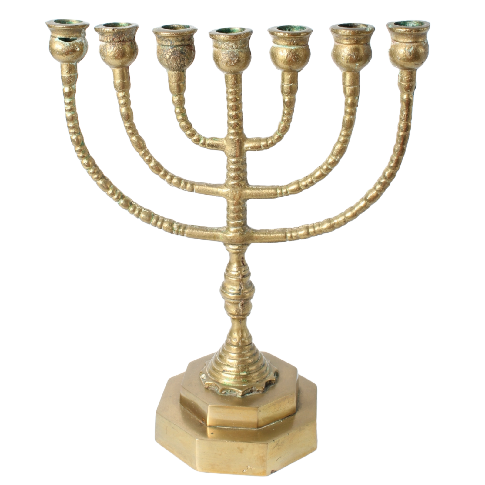 Antique brass menorah candelabrum | Jewish seven-branched candlestick |
