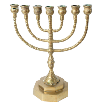Antique brass menorah candelabrum | Jewish seven-branched candlestick |
