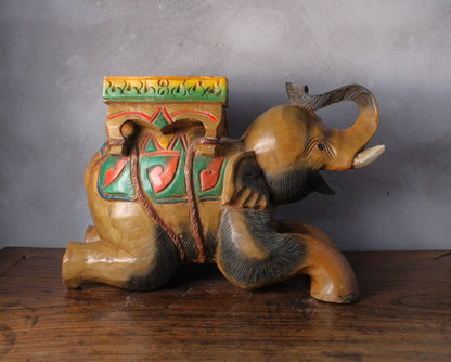 Unique Hand-Carved Elephant Plant Stand/Side Table - Symbol of Good Luck