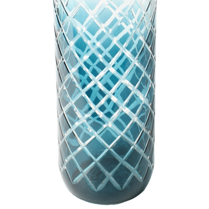Blue Decorative Bottle | Glassware with Blue Gradient and Lattice Pattern |