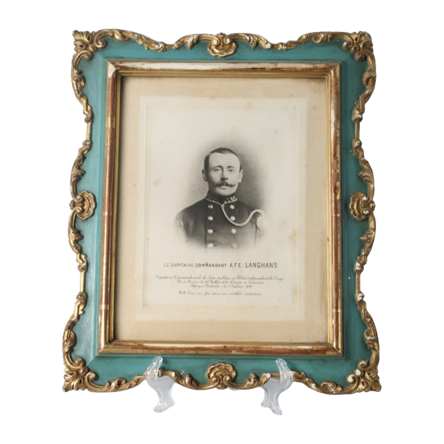 Antique Memorial Portrait of Captain A.F.E. Langhans, Ornate Frame, Belgian