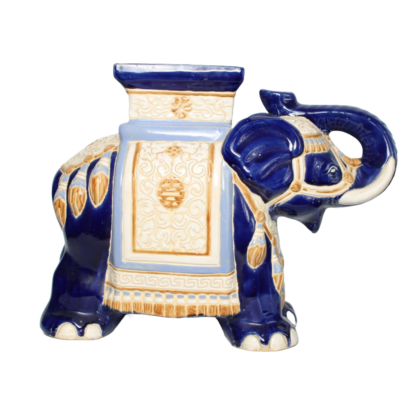 Unique Hand-Painted Ceramic XXL Elephant Plant Stand - Hollywood Regency Style