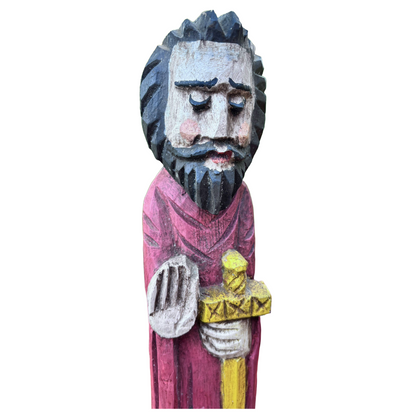 Beautiful Antique Wooden Statue of Saint Matthias with Sword - Unique Gift