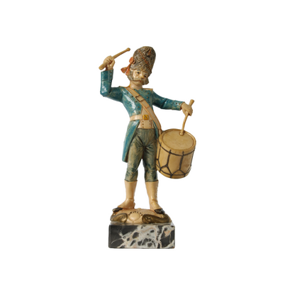 Hand-Painted Italian Soldier Figurine on Genuine Carrara Marble Base