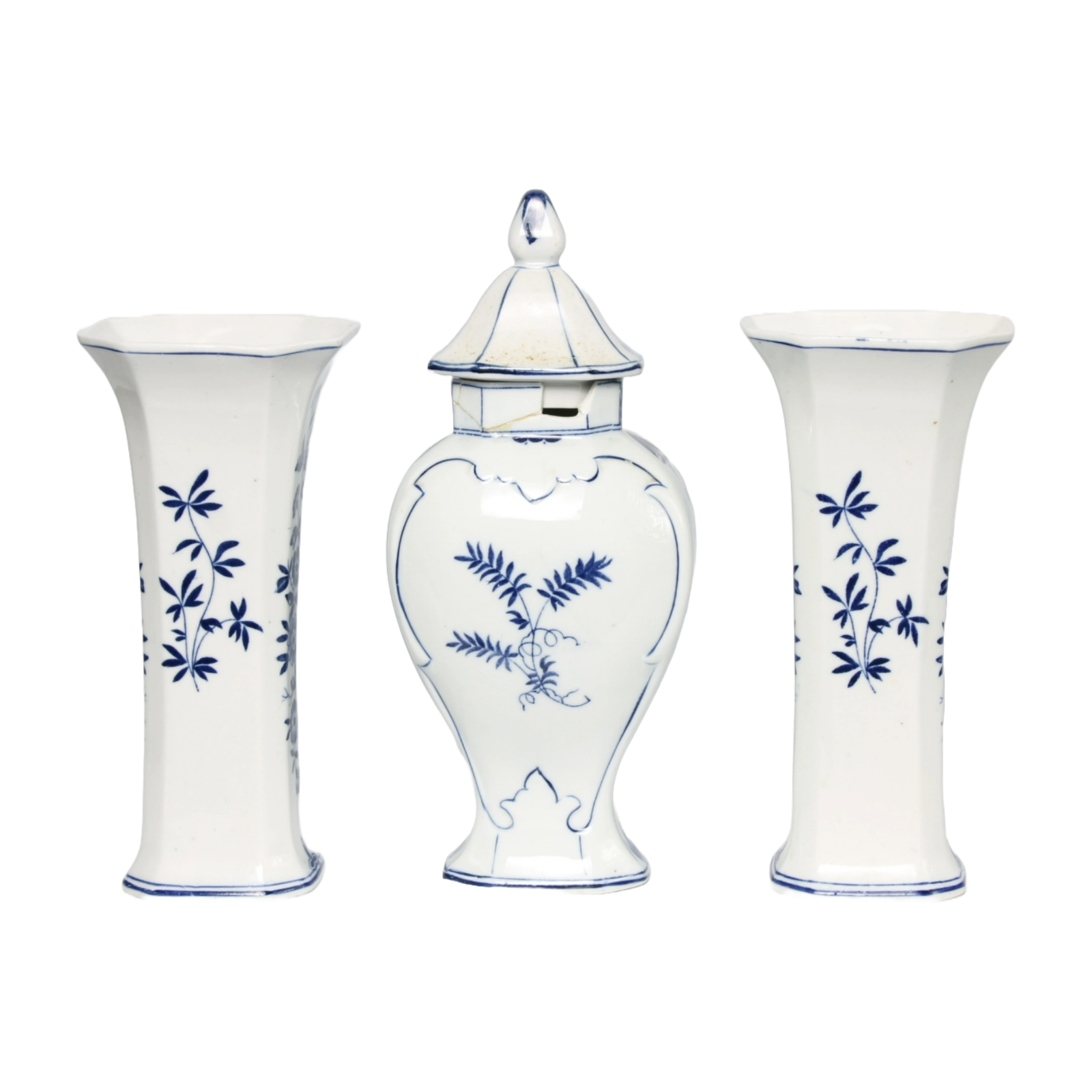 Beautiful 1950s Delft Blue Garniture Set - Set of 3 Pieces