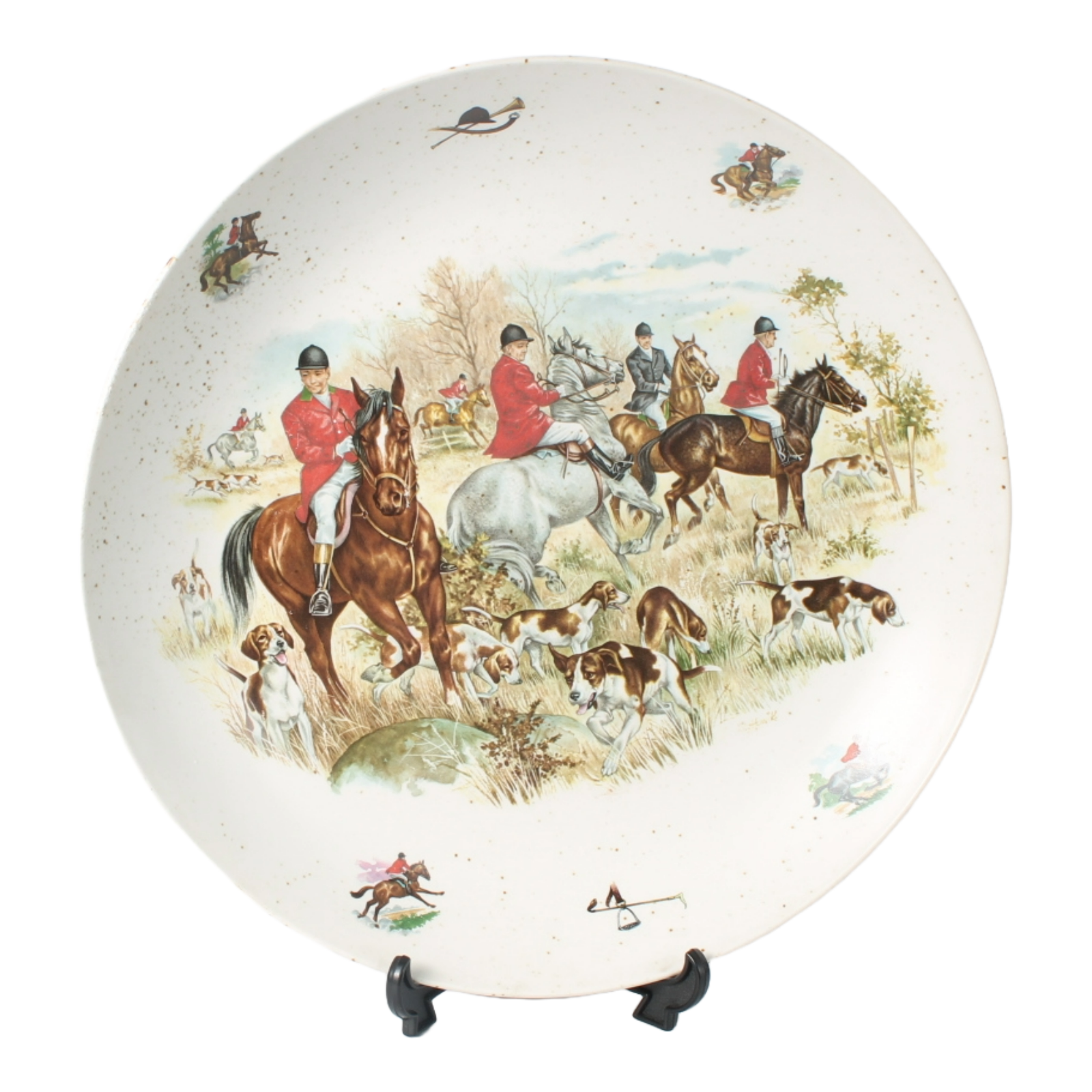 Vintage Royal Schwabap ceramic wall plate with hand-painted fox hunting scene, 3