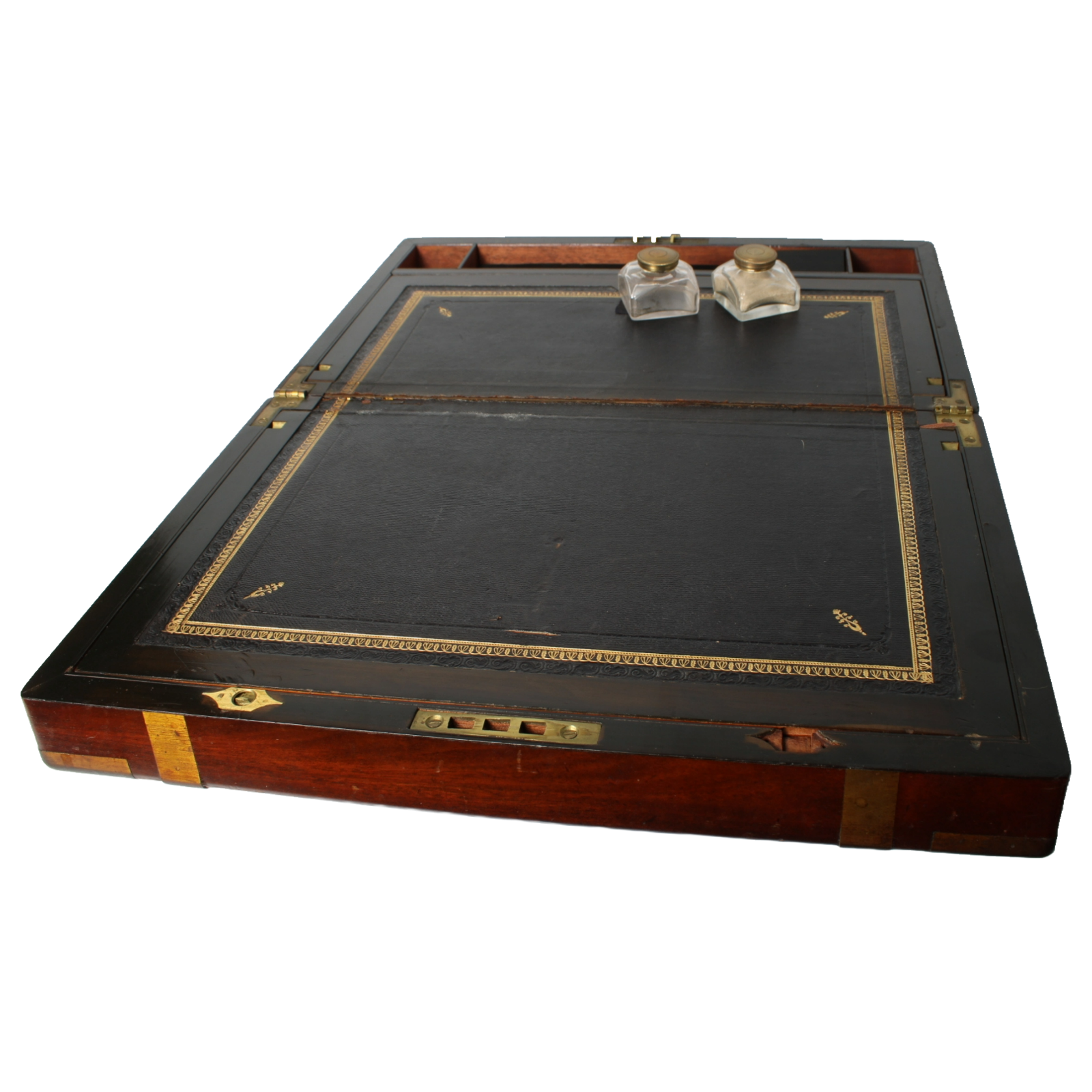 19th Century Writing Box – Antique Wooden Portable Desk with Brass Fittings