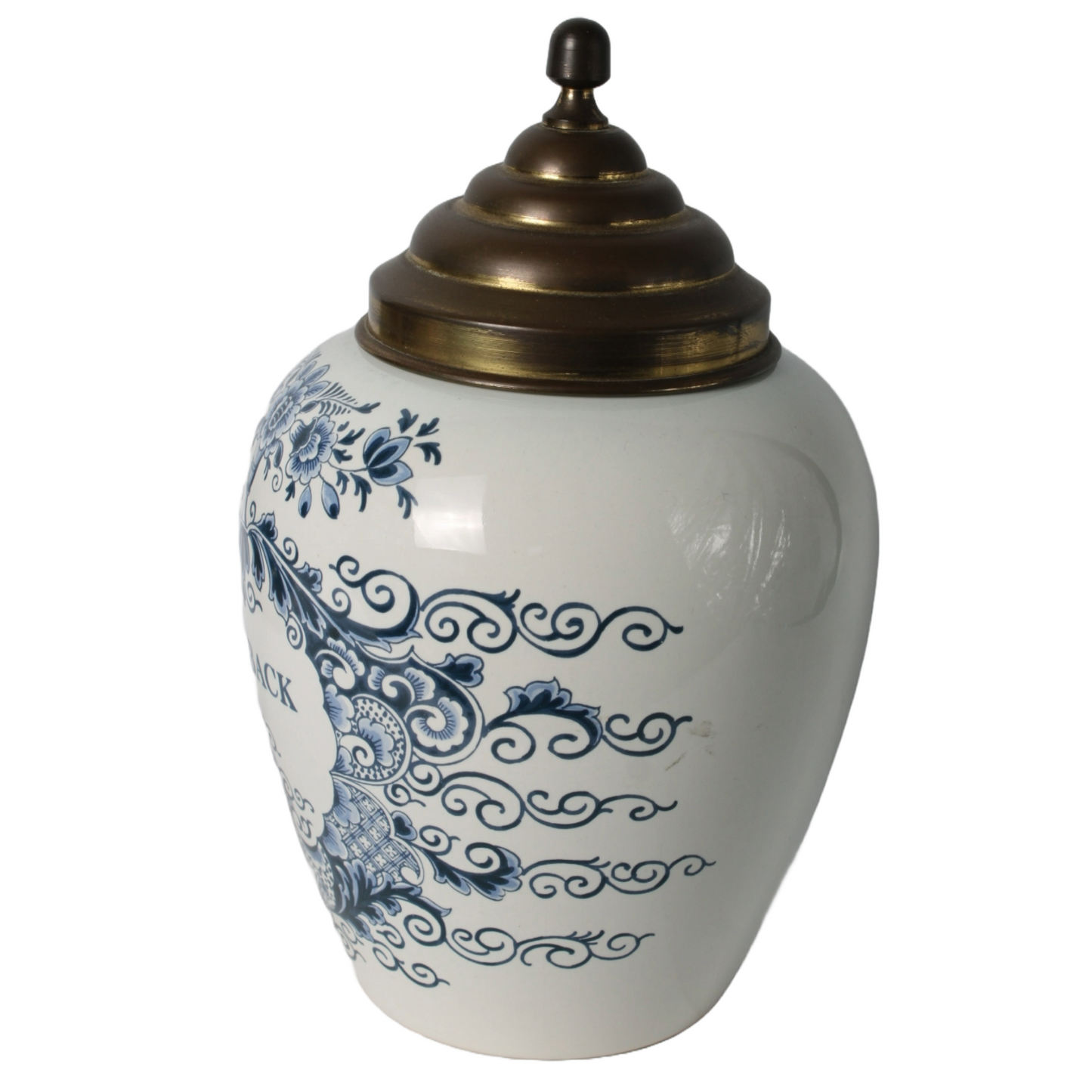 Large Delft Blue Tobacco Jar with Brass Lid | Oud Delft | TOEBACK | c. 1950