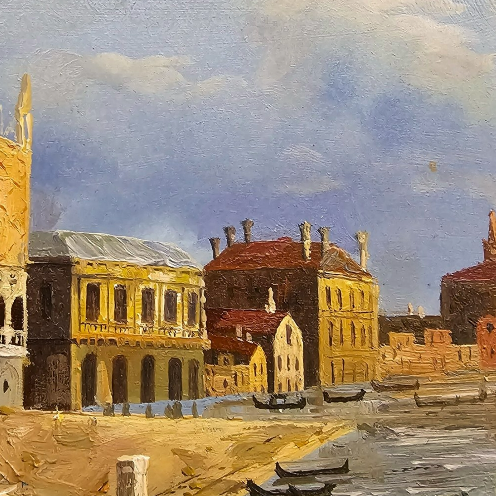 Original 20th-Century Oil Painting “View of Venice” by A. Ponti