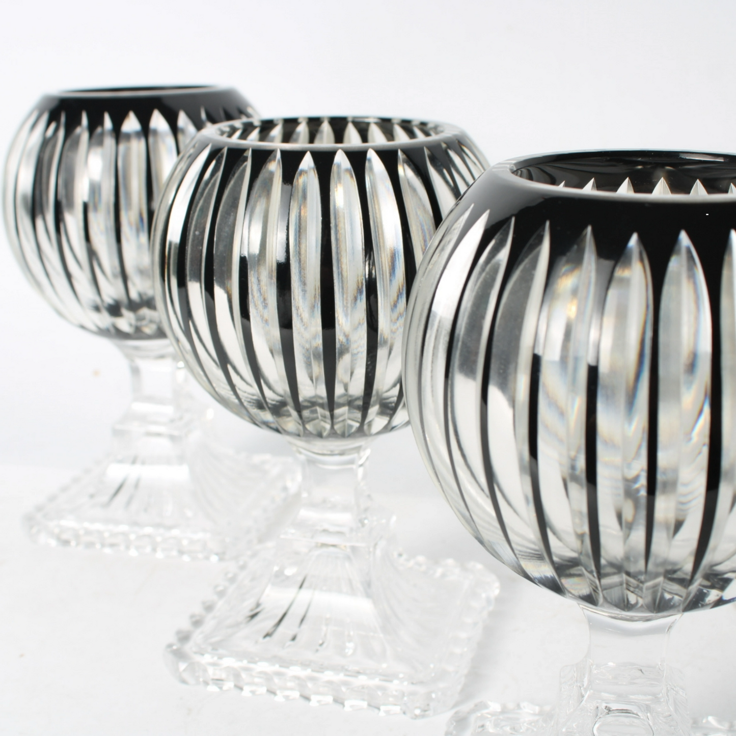 Bohemian Crystal Candle Lanterns, Set of 3, Czech Hand-Cut Glass
