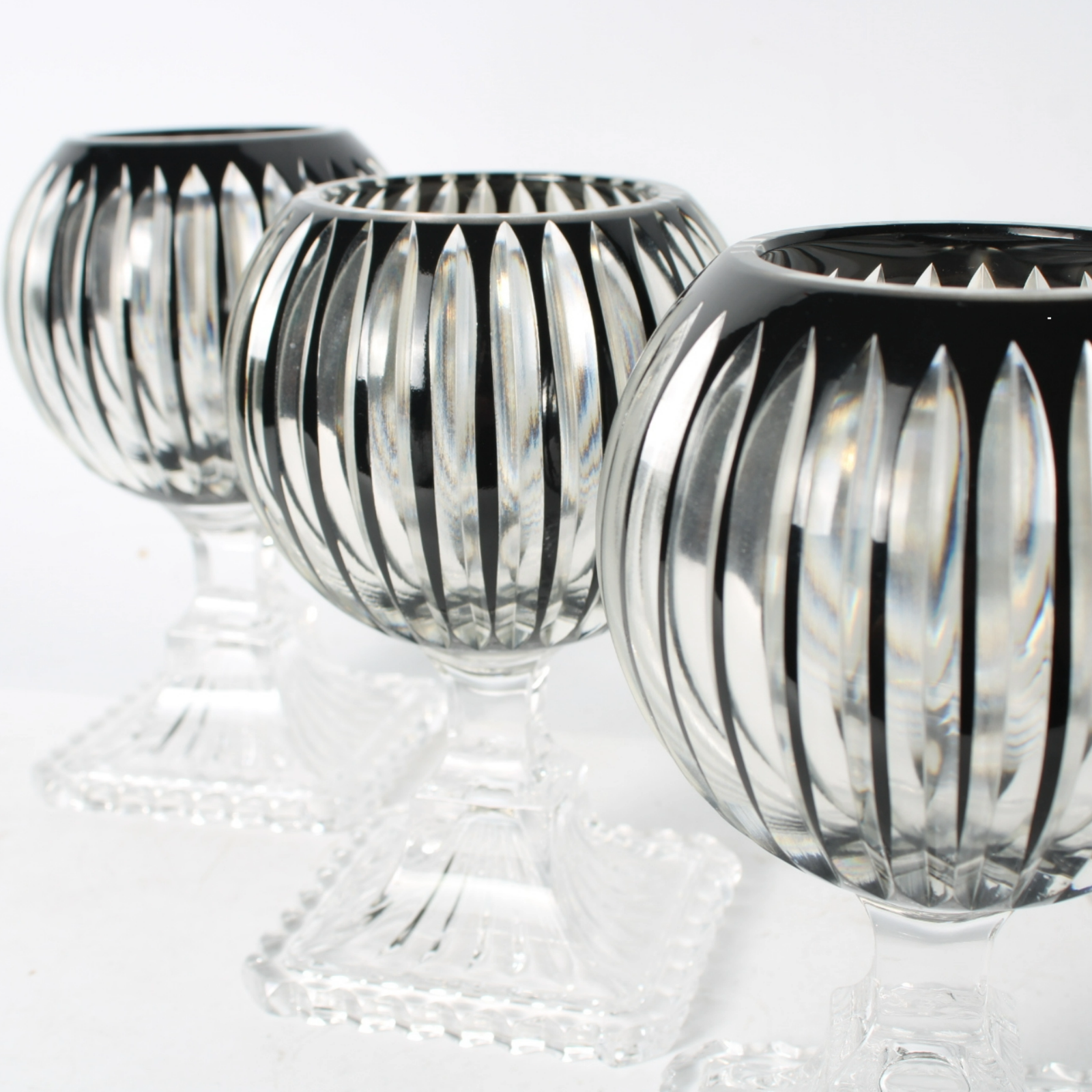 Bohemian Crystal Candle Lanterns, Set of 3, Czech Hand-Cut Glass