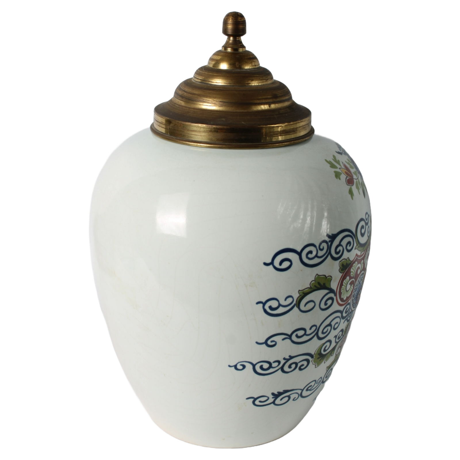 Rare vintage tobacco jar “TOEBACK” with brass lid | Delft blue