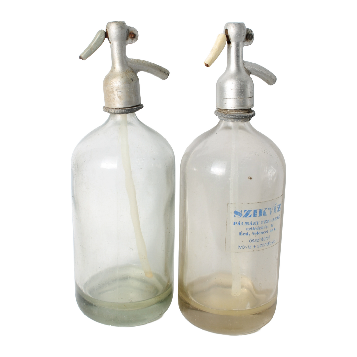Set Antique Glass Soda/Siphon Bottles - Set of 2, Hungarian Szikvíz Bottles
