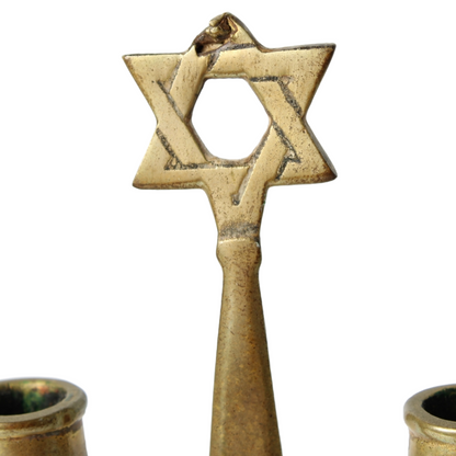 Antique Brass Hanukkah Menorah | Jewish Nine-Branched