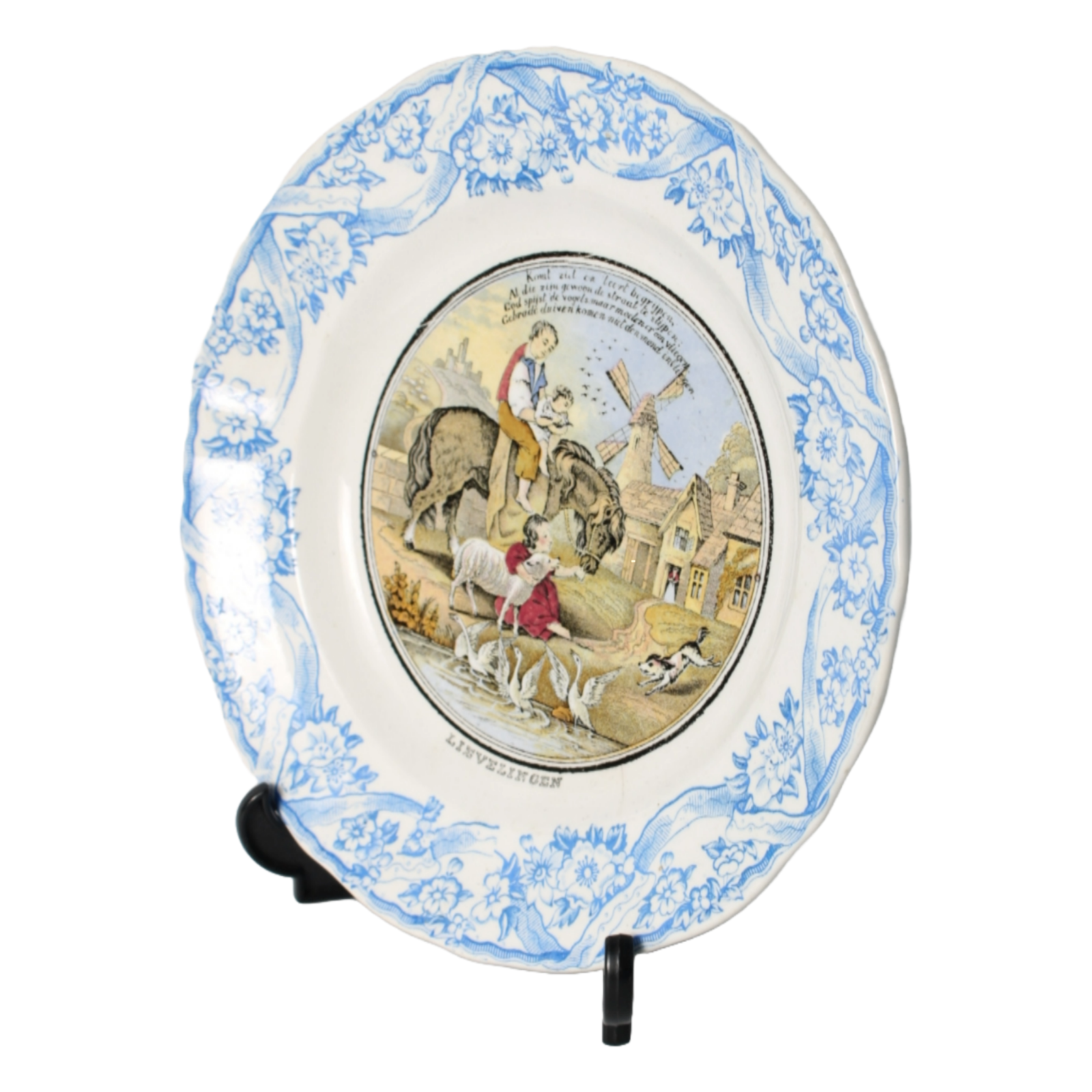 Antique P. Regout Maastricht Plate "Lievelingen", Hand-Painted Rural Scene