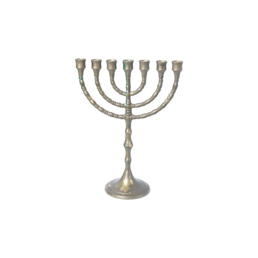 Vintage Brass 7-Arm Menorah from Israel, Judaica Candlestick, Jerusalem