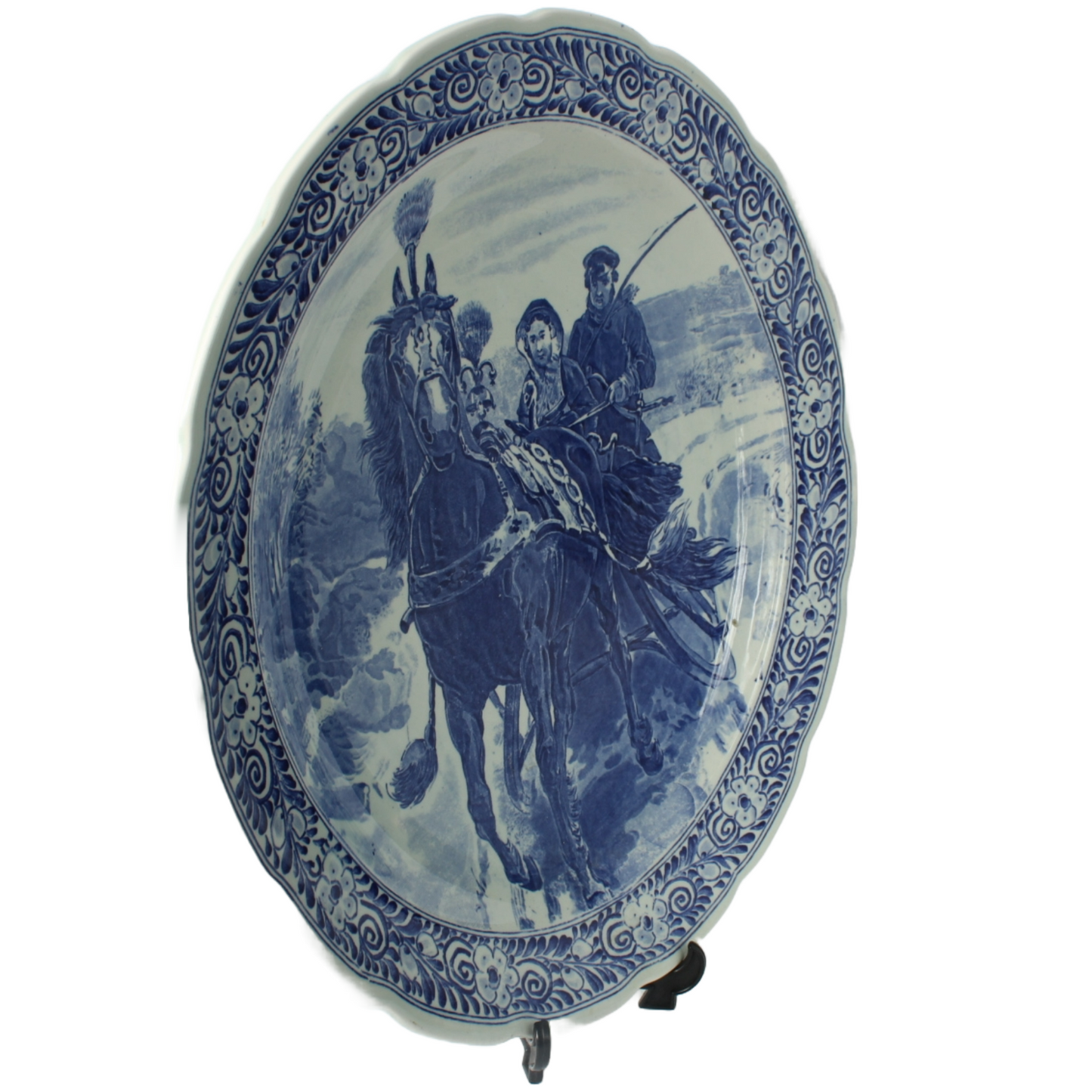 Authentic Royal Sphinx Delft Blue Wall Plate, Hand-Painted Winter Scene, 38cm
