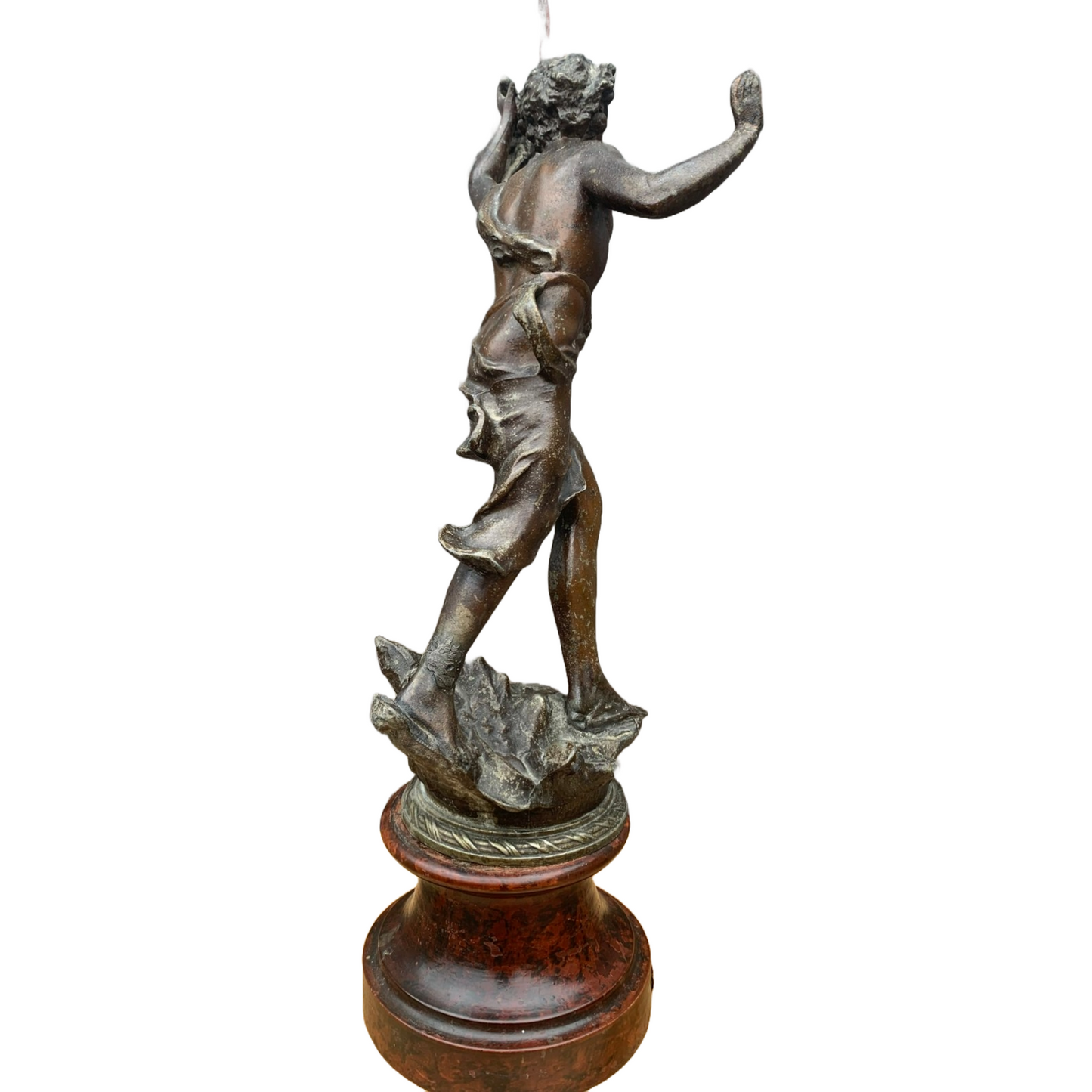 Antique French Bronze Sculpture "La Chasse", Early 1900s, Child with Hunting Bir