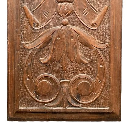 Antique French Hand-Carved Wood Panel with Gothic Baroque Lucifer Relief