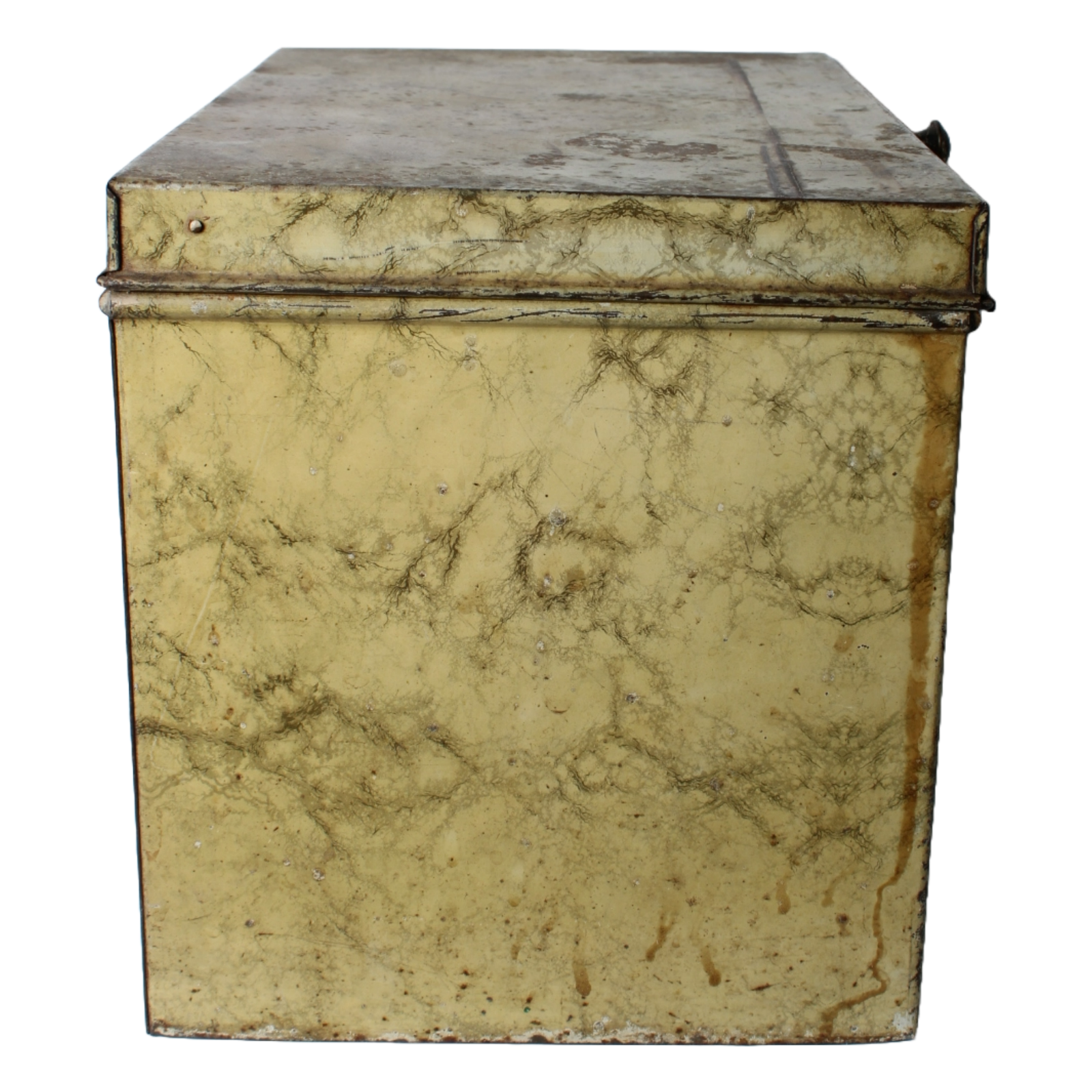 Antique Faux-Marble Metal Storage Chest with Knobs – Industrial Tin Box