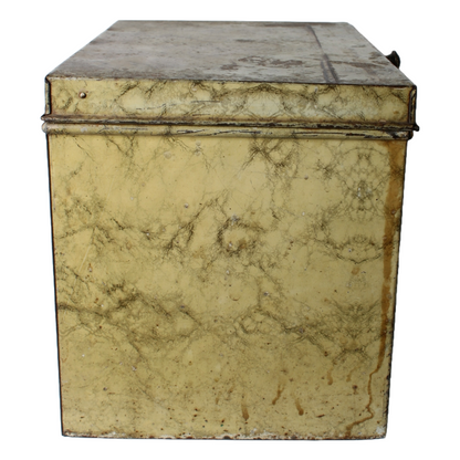 Antique Faux-Marble Metal Storage Chest with Knobs – Industrial Tin Box
